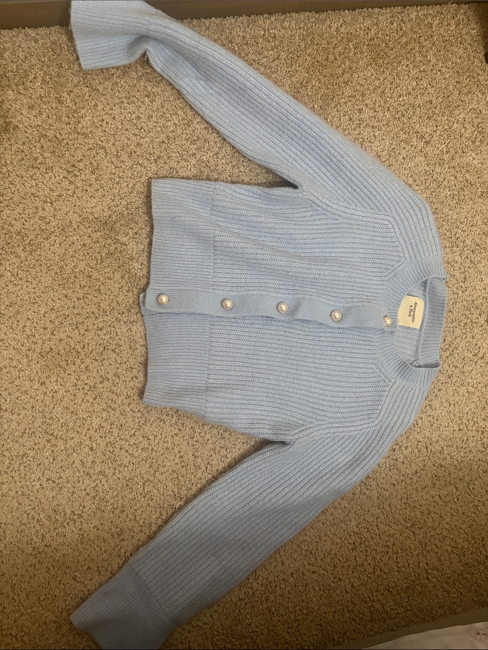 Abercrombie & Fitch Light Blue Ribbed Pearl-Button Cardigan